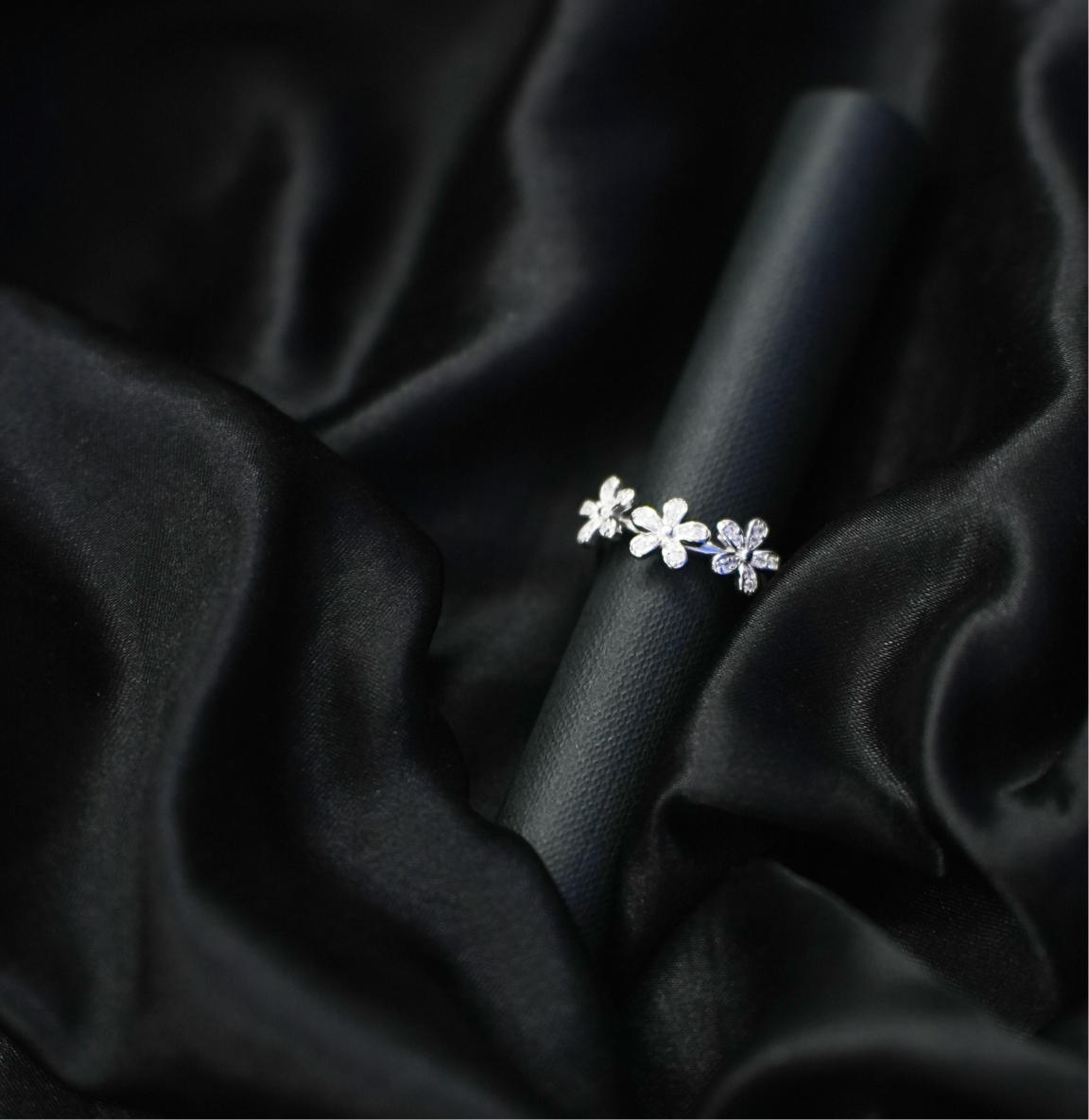 Midnight Bloom Silver Ring