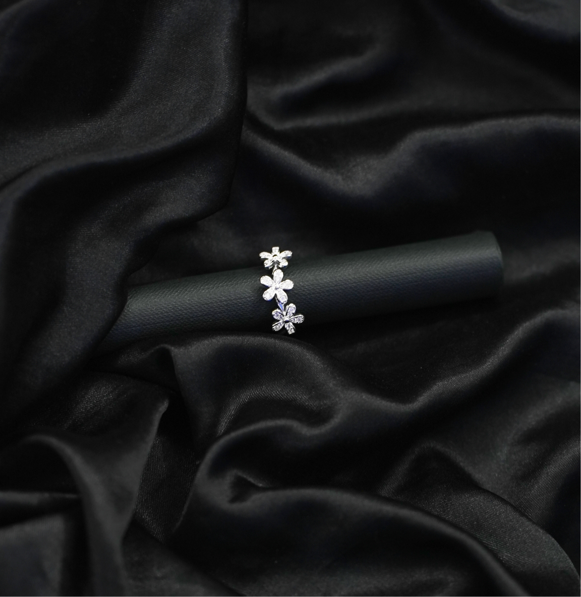 Midnight Bloom Silver Ring