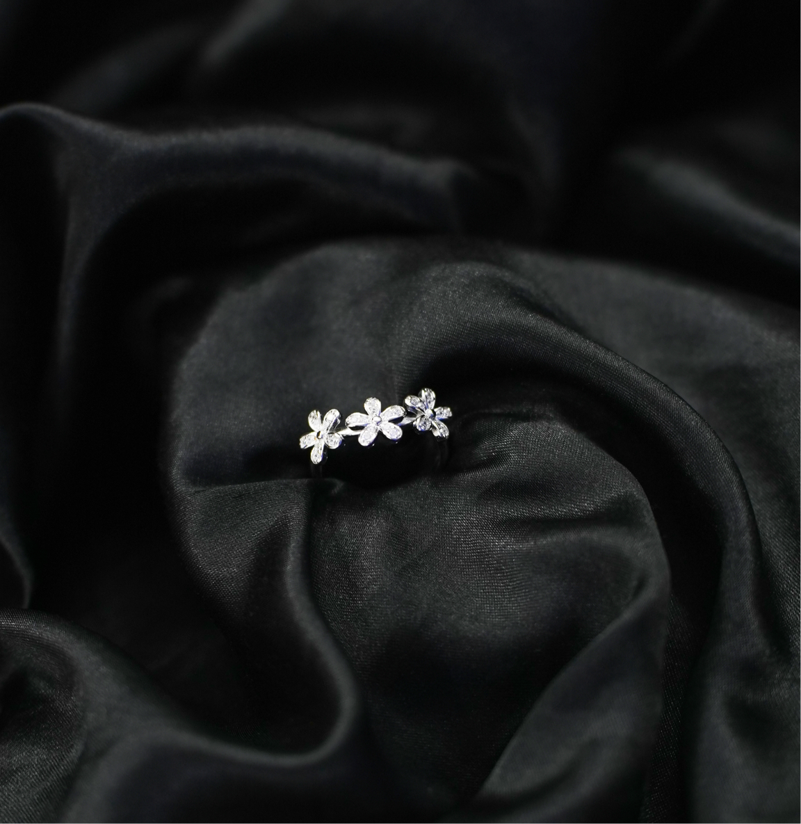 Midnight Bloom Silver Ring